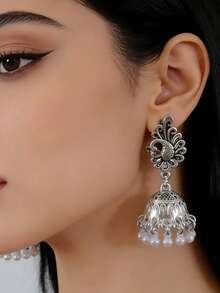 Hoa tai phong cách Nam Á thời trang, hoa tai hình con công bằng bạc, phù hợp cho phụ nữ đeo hàng ngày, làm phụ kiện trang sức cho lễ hội hoặc tiệc tùng. - Bông tai hình con công - Xem 11