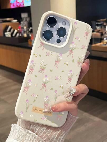 温柔郁金香丝带花卉手机壳，柔软手机壳，可爱手机壳，荔枝纹理皮革触感，防滑，防指纹，防油污，散发温柔奢华气息，“你是特别的”治愈系甜美风格外壳，理想的母亲节/生日/节日礼物，日常百搭手机壳，兼容和Galaxy手机壳，适用于 17 Pro Max/17/17e，兼容手机壳，苹果手机壳，手机壳