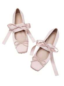 Women's Heel Shoes Women's Platform Heels Shoes Pink Elegant Women Shoes High Heels Pumps Cute Bow High Heels Gothic Heels Closed Toe Heels Chunky Heels Mary Jane Christmas Shoes - 平底裸色 - 查看 10