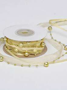 1pc Beaded Tulle Ribbon, Handmade DIY Woven Floral Bouquet Gift Wrapping Ribbon, Craft Supplies - 1 Piece Of Packaging Rope - View 4