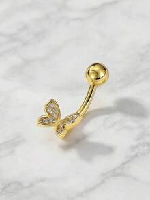 1pc Dual Butterfly Flutter Gold/Silver Navel Ring Belly Button Nail Body Jewelry - Butterfly - View 13