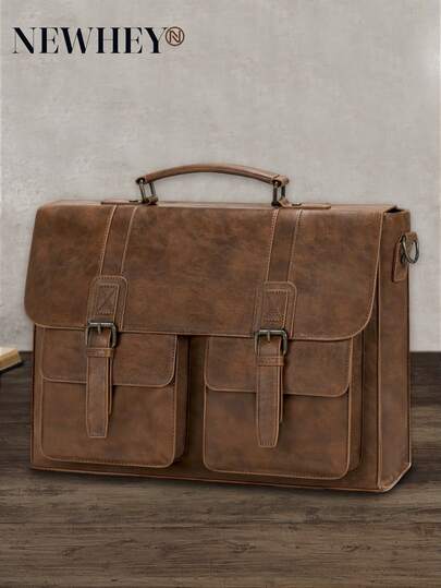 NEWHEY Leather Messenger Bag For Men 15.6 Inch Vintage Laptop Bag Waterproof Briefcases For Men Computer Bag Satchel For Work/Business/Office/College