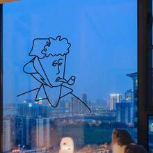 梵高与珍珠女孩抽象画风格手绘肖像，名画线条艺术橱窗展示玻璃墙贴 - 彩色 - 查看 4