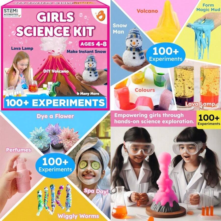 Butterfly EduFields 100+ Girls Science Kit For Ages 4 5 6 7 8 Girls In STEM And Science Experiments Educational Gift Ideas For 4 5 6 7 8 Year Old Girl STEM Projects Fun Learning - Girl Science Kit 48 - View 1