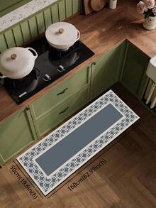 1 件灰蓝色硅胶厨房垫，带连续几何米色边框，简约新中式风格，适用于厨房、浴室、玄关、洗衣房、卧室、客厅装饰 - 彩色 - 查看 14