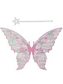 Adult Costume Of Fairy Wings, Shiny And Transparent Wings, Butterfly Fairy Halloween Outfit, Angel Wings, Elf Wings (With Wings And Star Wand) - Multicolor - View 12