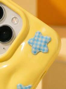 Funda de teléfono con patrón de estrella y cuadrícula azul con efecto arrugado, compatible con iPhone 17 Pro Max, 17 Pro, 17 Air, 16 Pro Max, 14, 15 Pro, 16 Plus, 13, 12, 11, funda suave - Amarillo - Ver 4