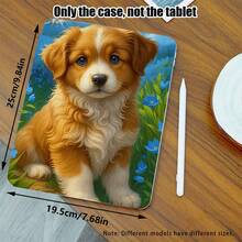 1pc PU Leather Case With Stand, Pen Slot, Brown & White Puppy, Blue Flowers & Green Plants Pattern, 720 Degree Rotating Stand, Auto Sleep/Wake Function, Compatible With Honor Pad, Matepad, , , , Apple - Multicolor - View 3