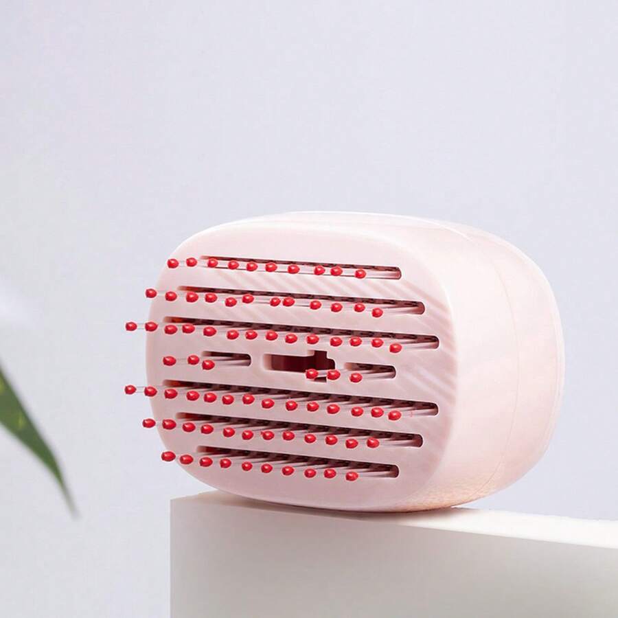 1 lược chải tóc tự làm sạch bằng đệm khí, lược uốn tóc cầm tay, nhỏ gọn và nhẹ. - hồng - Xem 1