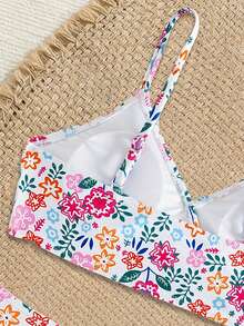 Bộ bikini dệt kim cổ chữ V in họa tiết dành cho bé gái tuổi teen, 2 món đồ bơi thích hợp cho bãi biển, bơi lội, kỳ nghỉ hè. - Nhiều màu - Xem 5