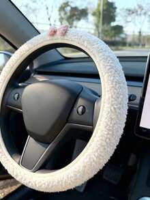 Car Bow Steering Wheel Cover, Shoulder Protection, All Season Plush Anti Slip Warm Car Universal Handlebar Cover Steering Wheel Cover Car Wheel Cover Steering Wheel Cover Car Accessories Steering Wheel Cover Steering Wheel Cover - Lambswool - View 10