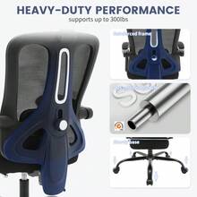 Silla ergonómica para gaming y oficina con respaldo alto de malla transpirable, Soporte lumbar y reposacabezas ajustable, Reposapiés retráctil y ruedas, para escritorio, oficina en casa o dormitorio - Marco negro - malla negra - Ver 7