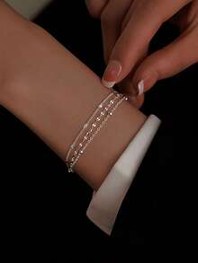 1 pieza Pulsera de plata de ley S925 de lujo y elegante con múltiples capas y destellos, adecuada para usar en fiestas, accesorio versátil de diseño único, regalo de vacaciones para mujeres - tercer piso - Ver 9