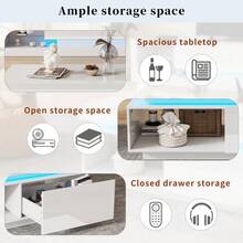 Modern Sofa Table With LED Lighting, Dimensions 100*50*40.3 Cm: Elegant Table With Drawers, Load Capacity Of 50 Kg. - 白色 - 查看 5