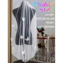 Short Bride Wedding Veil With Butterflies Short 1 Tier Fingertip Length Bridal Tulle With Comb And Cut Edge - Multicolor - View 6