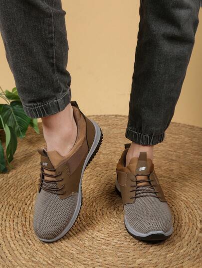 Van Skr 2026 Men's Colorblock Knit Sneakers, Lightweight Breathable Mesh Casual Lace-Up Low-Top Running Shoes