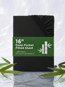 50%竹纤维粘胶凉爽床笠，适合夏季使用，16英寸深口袋设计，适用于单人床、双人床、大号双人床、特大号双人床、加州特大号双人床 - 黑色 - 查看 11