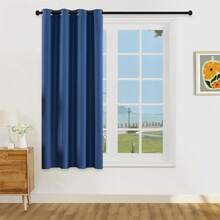 1pc/2pcs Lightweight Pure Blackout Curtains, Metallized Film 100% Blackout Curtains , Top Hanging Rings, Darkens Room Provides Privacy, Living Room/Bedroom Curtains - Navy Blue - View 24