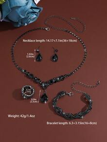 5pcs Minimalist Floral Design Jewelry Set: Teardrop Pendant Necklace + 1 Pair Earrings + Bracelet + Ring. Party, Wedding, Graduation Gift - Multicolor - View 3