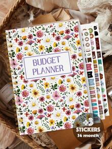Trees Quick Budget Planner Notebook With Stickers, 116 Pages, A5 Portable Monthly Bill Payment Checklists With Spending Chart & Transparent Pockets, For Home School Office Supplies, Gifts For Friends - Flower Style - View 1