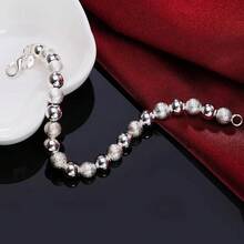 925 Silver Plated Smooth Matte Beaded Chain Bracelet Fashion Charm Wedding Party For Women Jewelry Gifts - Silver - View 4