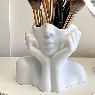 1pc Handmade Creative Human Body Art Makeup Brush Holder - A Unique And Creative Human Body Art Makeup Brush Holder, Desktop Makeup Brush Storage Box, Decorative Resin Material, Drop-Proof Design, Sculptural Ornament, Lightweight And Portable, Handmade Desktop Or Bathroom Cosmetic Storage Box, Lightweight And Stylish Design, Non-Slip, Ideal Choice, Valentine's Day Gift, Back-To-School Storage Supplies