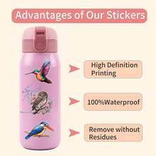 60张透明水彩花鸟贴纸，彩色花卉贴纸，春季野花贴纸，美观贴纸，防水PET贴纸，适用于水瓶、电脑、笔记本电脑、手机、行李箱、笔记本、冰箱等。 - G - 查看 3