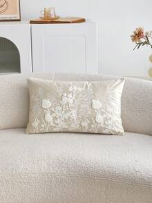 LCUHPCL 1pc Spring/Summer Charming 3D Embroidered Multi-Color Tulip & Wildflower Embroidered Throw Pillow Cover, Home Decor Suitable For Living Room, Bedroom, Party, Sofa, Etc. - Beige - View 13