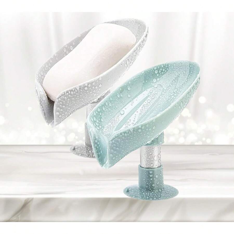 1pc Leaf Shape Soap Box Drain Soap Holder Box Bathroom Accessories Toilet Laundry Soap Box Bathroom Supplies Bathroom Tray Gadgets - Green - View 1