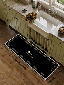 1 pieza Alfombra de gel de sílice para la cocina, color de base negro con doble ribete dorado formando un marco rectangular redondeado, decorada con un patrón minimalista de olla amarilla, estrellas y el texto "Alfombras de cocina", presentando un estilo de cocina elegante y lujoso. Adecuado para la cocina, el baño, la entrada, la lavandería, el dormitorio, la sala de estar y otros espacios. - Multicolor - Ver 8