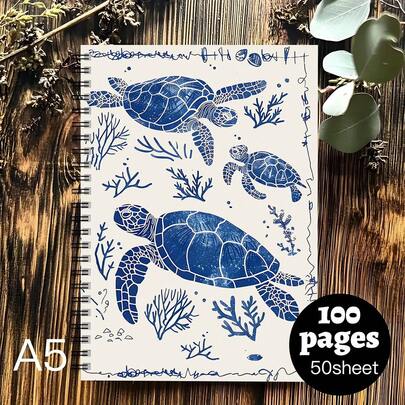 1 pieza Cuaderno espiral lindo, diseño floral estilo Kawaii con patrón de tortuga, regalo perfecto para familiares y amigos, artículos de papelería