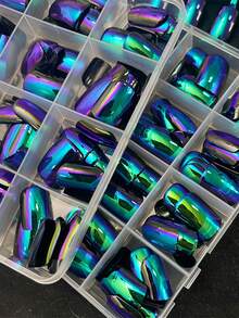 144pcs Chameleon False Nails Green Blue Purple Holographic Gradient Glossy Short Square Press On Nails DIY Full Cover Wearable Fake Nail Cool Y2k Style Manicure - Multicolor - View 5