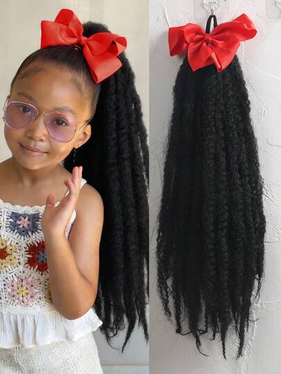 1 件 18 英寸手工非洲编织发饰，带各种颜色的蝴蝶结，合成纤维材质，增加发量，适合女孩日常和派对佩戴