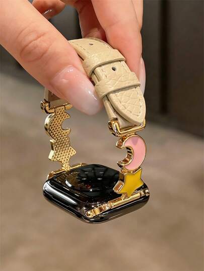 Tương thích với Apple Watch, mặt dây chuyền hình ngôi sao và mặt trăng kiểu Y2K dễ thương, dây da dành cho nữ, phù hợp với các dòng Ultra/SE 2/SE 1/Series 11/10/9/8/7/6/5/4/3/2/1, 38/40/41/42/44/45/46/49mm.