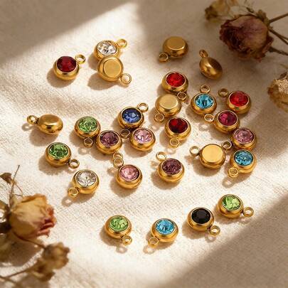 20颗304不锈钢镀18K金多色混合水钻迷你吊坠，DIY饰品耳环项链制作吊坠，适合女性日常佩戴，手工饰品