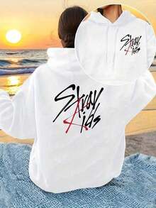 New Women's  HoodiesModa Masculina Explosiva Mangas CortasStray Cats Print Hoodie, Front And Back Panels, Drawstring Casual Hoodie, Suitable For Winter And Fall, Women's Clothing,Women's Winter Clothes,Conjunto De Dos Piezas Mujer,Valentine Outfits For Women - 白色 - 查看 10