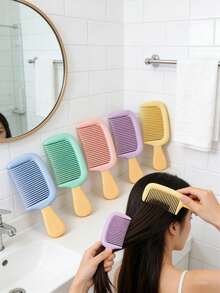 1pc Pastel Color Wide-Tooth Comb, Anti- Hair Brush, Suitable For Curly, Wet, Long Hair, Round Teeth Detangling Massage Scalp Brush, Women/Girls Portable Hairstyling Tool, Suitable For Dorm, Travel, Daily Use - Multicolor - View 3