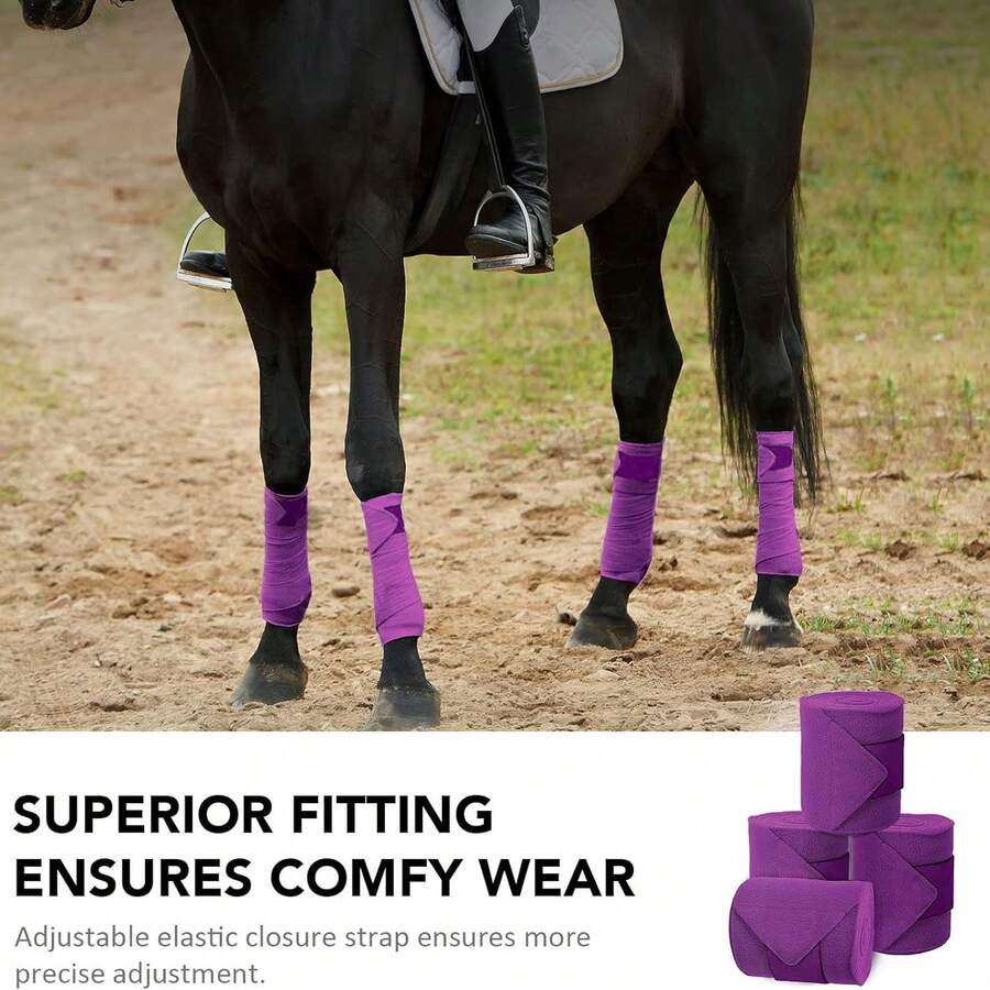 4pcs Purple Cotton Horse Leg Wraps, Equestrian Training Bandages, Prevent Swelling - Training & Competition - View 1