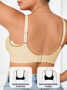 1pc Of Women'S Plus Size V-Neck Seamless Jelly Striped Bra, Plus Size Sexy Leopard Print Bra, Soft Lift Wireless Bra, High Elastic Fabric, Full Cup Wireless Design | Comfortable Breathable Jelly Padding, Women'S, Casual Leopard Print Bra - 杏色 - 查看 3