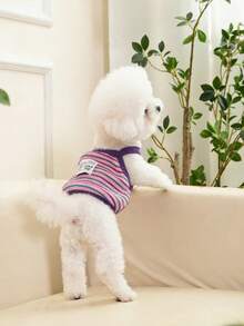 夏季透气狗狗背心，柔软舒适条纹幼犬背心，轻便宠物服装，适合中小型犬，可爱幼犬衬衫，适合比熊犬、泰迪犬、博美犬等小型犬，日常遛狗服 - 彩色 - 查看 12