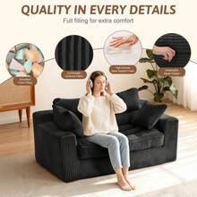 Convertible Sofa Bed, Pull Out Boneless Couch Loveseat Floor Sofa Bed With Pillows, 2-Seater Folding Sofa Loveseat Boneless Couch For Living Room, Bedroom, Apartment, Office - màu đen - Xem 8