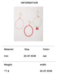 Set de 3 piezas + Set de 4 piezas Tobilleras de metal con strass en estilo minimalista y con diseño de cereza trenzada, regalo práctico para que las mujeres las usen a diario - Multicolor - Ver 13