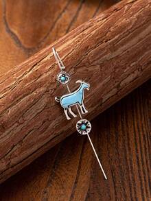 1 đôi bông tai đính đá màu xanh ngọc lam họa tiết bò, ngựa, cừu kiểu trang trại miền Tây. - Nhiều màu - Xem 2