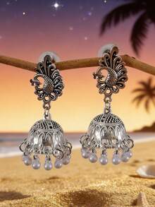 Hoa tai phong cách Nam Á thời trang, hoa tai hình con công bằng bạc, phù hợp cho phụ nữ đeo hàng ngày, làm phụ kiện trang sức cho lễ hội hoặc tiệc tùng. - Bông tai hình con công - Xem 2