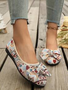 New Spring/Autumn Fashion Wedge Heel Round Toe Criss-Cross Elastic Band Women Casual Loafers - Floral Pattern (bow) - View 2