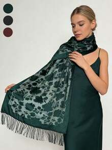 1pc Black Elegant Velvet Fashion Versatile Unique Charming Long Tassel Shawl Scarf, Suitable For Evening Party - Black - View 2