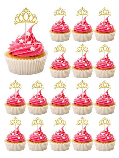 5/10/20pcs Gold Glitter Firework Cupcake Toppers, Birthday Cake Decorations, Star Glitter Flowers Drink Stirrers Fruit Toothpicks Cup Decorations, Back To School Party Supplies