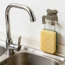2pcs Stainless Steel Kitchen Sink Organizer Rack | Self-Adhesive Sponge Holder, Wall Mount Storage Hook, For Holding Dishcloth And Accessories, Modern Style, Multi-Function Hanger - View 7