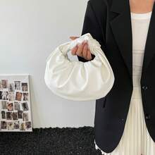 Minimalist Ruched Cloud Bag, Elegant Top Handle Hobo Bag, Versatile White Handbag For Women - Multicolor - View 1