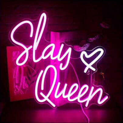 1pc Slaughter Queen LED Neon Sign, Suitable For Party, Bedroom, Birthday Gift, Wall Decor Ambient Light, Adjustable Brightness, USB Interface, USB Lamp, Computer Accessories, Factory Direct Supply Customizable